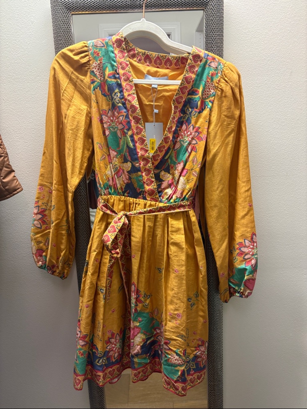 ANTONIO MELANI Yellow and Pink Patterned Lined Dress